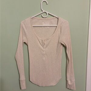 Aerie Beige Long Sleeve Henley Top